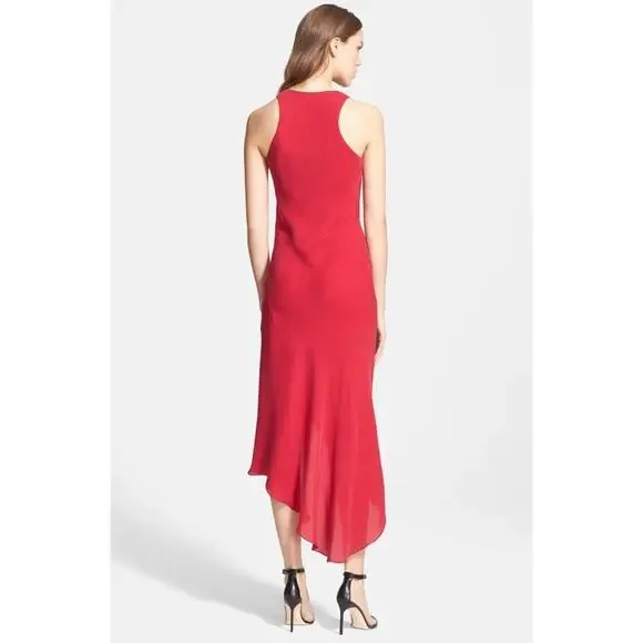 Haute Hippie 100% Silk Cowl Neck Racerback Dress Small Raspberry Red Fairy Party - Picture 2 of 14